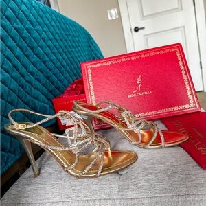 Rene Caovilla Gold and Silver Strappy Heels